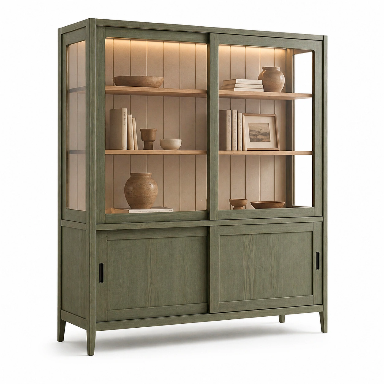 Aparador verde con vitrina iluminada-orderkivo